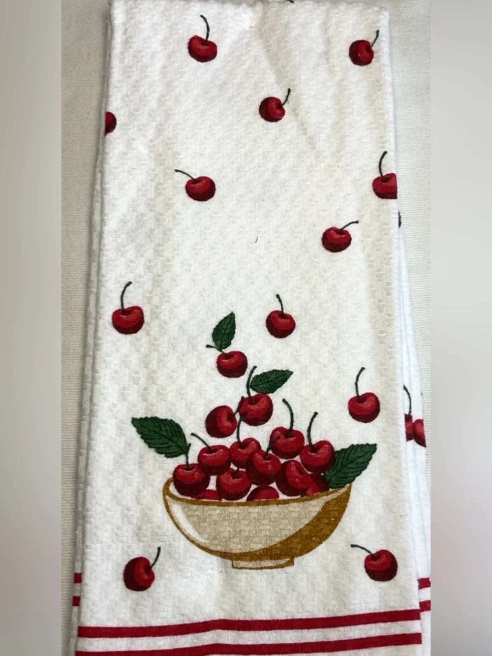 Martha Stewart White Kitchen Towel with Cherry Print